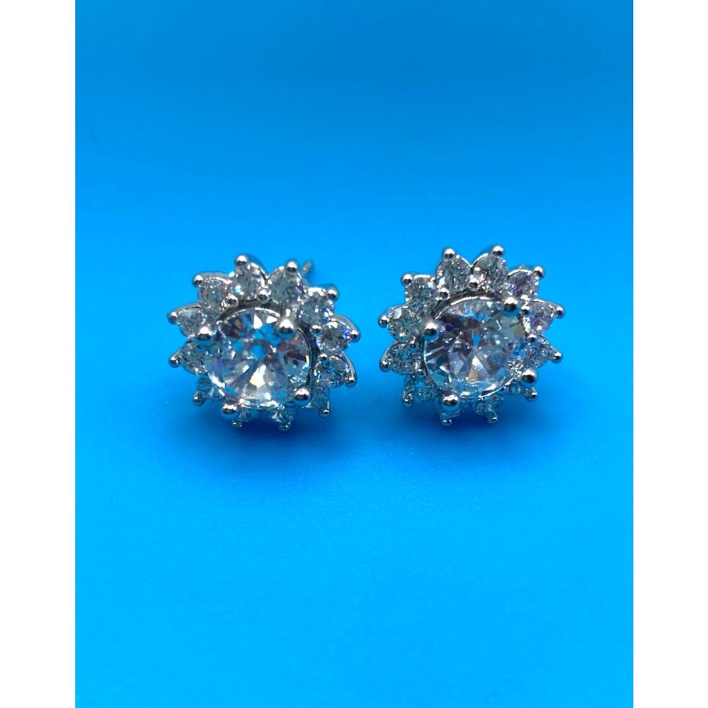 Sunflower Crystal Stud Silver Overlay Earrings Made with SWAROVSKI Elements